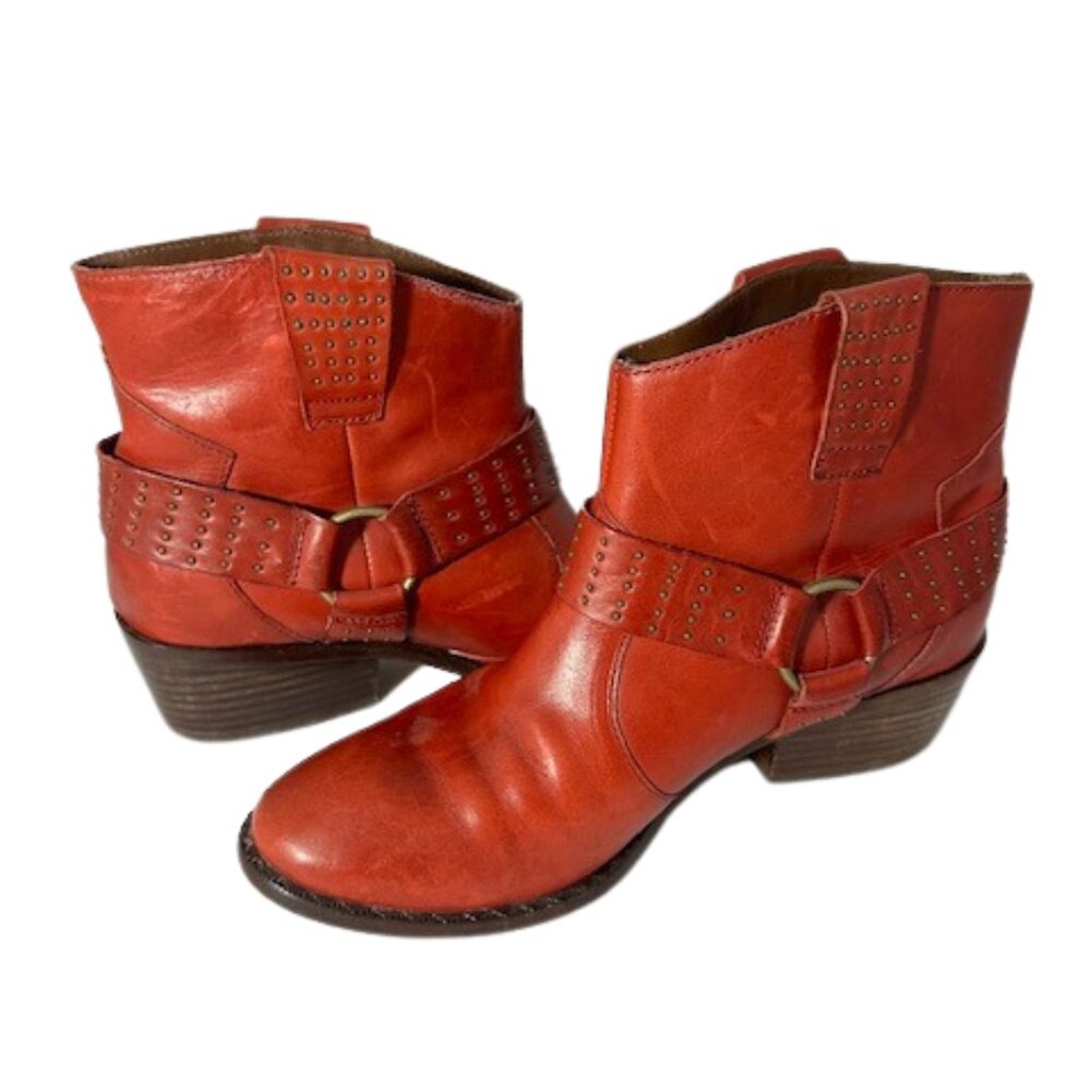 Kork-Ease Red Leather Harness Ankle Boots - Size 8